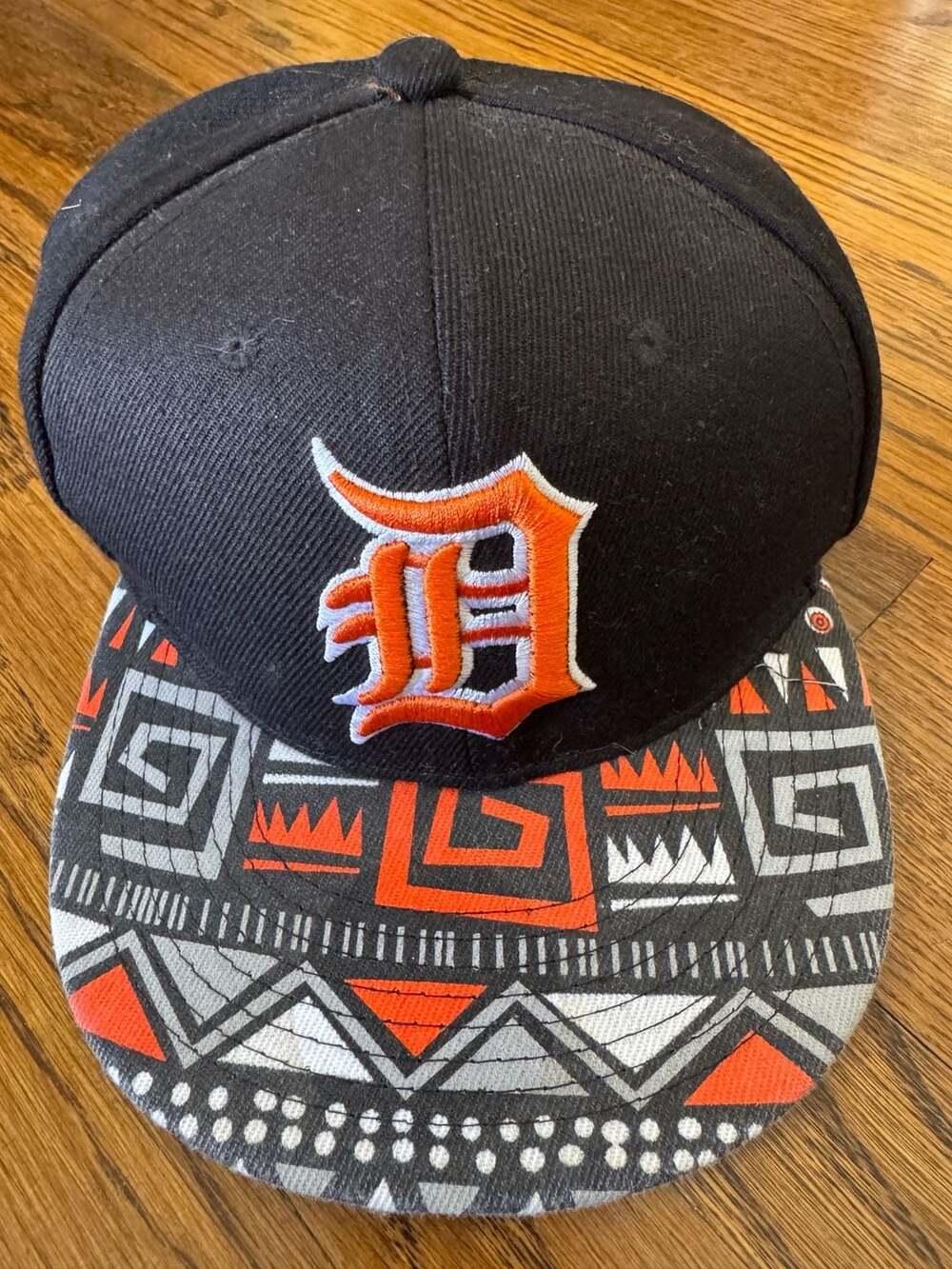 New Era Detroit Tigers Snapback Hat Black Patterned Flat Bill Cap